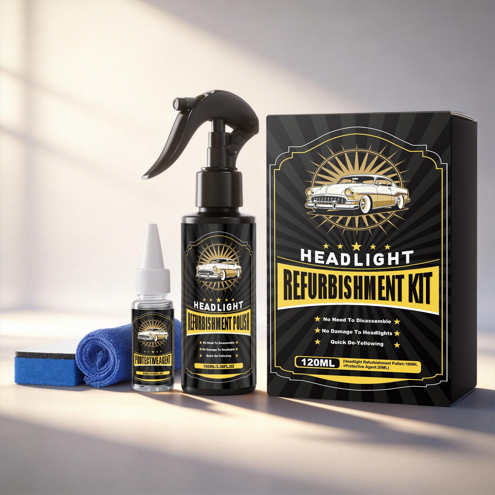 

Car Headlight Care Kit: Refurbish, Polish, Clean, Improve Lighting, And Enhance Visibility. 120ml One Size