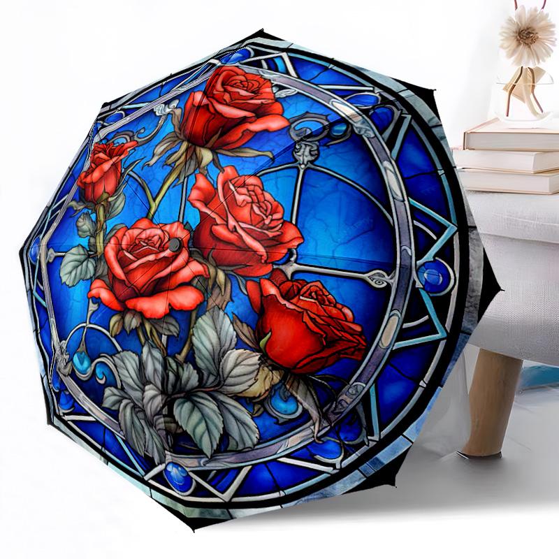 Blumiges Verziertes Rahmen Design Außen Automatischer Regenschirm Einziebares Design mit 8 Speichen Langlebigkeit Leicht Perfektes Geschenk für Freunde Familie