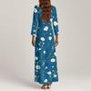 Vestidos de Praia Flutuantes com Decote em V da Moda Feminina, Vestidos Estampados Florais de Sete Mangas