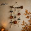 Decorazione Spettrale per Camera da Letto di Halloween Scopa di Strega in Legno da Appendere alla Parete con Luci LED, Zucca Fantasma Decorazione Rustica per la Casa Pipistrello, Ornamento per Porta Autunnale