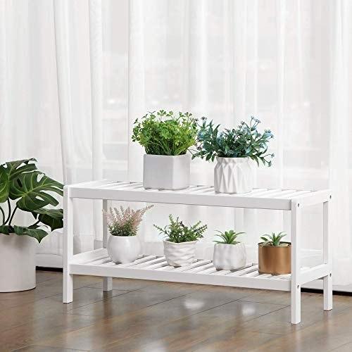 Natural Bamboo 2-Tier Shoe Rack, Shoe Shelf Plants Books, for Living Room Bedroom Bathroom, 70 X 26 X 33 Cm, White