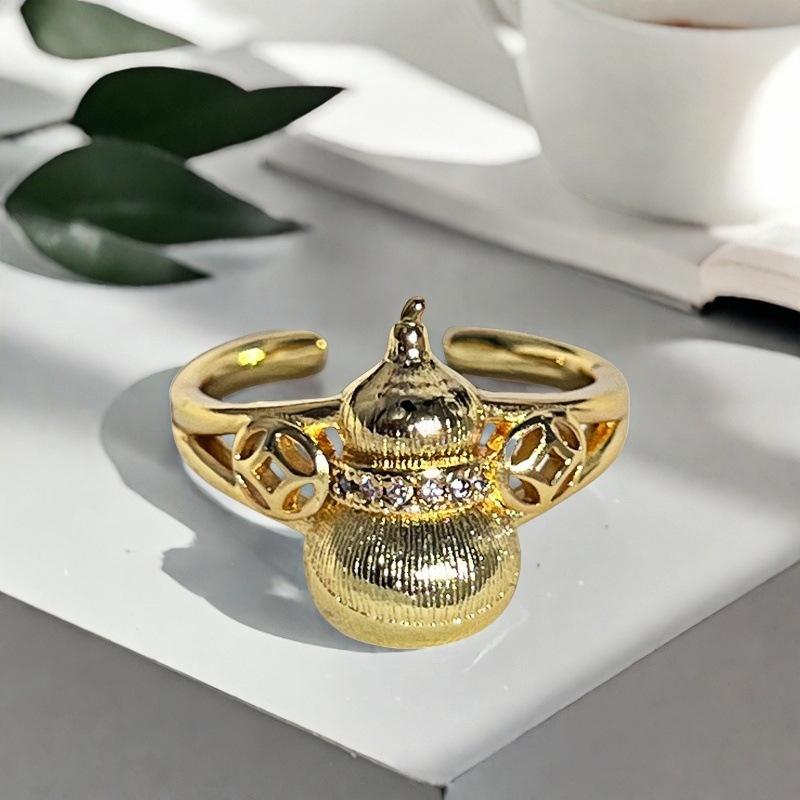 

Medieval French Retro Brushed Diamond-Encrusted Gourd Ring, Personalized Wide-Version Round Ball Heavy Industry, High-End Light Luxury Ring For Women Adjustable opening