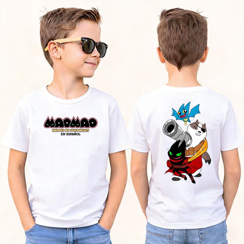 Mao Mao Heroes of PureHeart Kids Tshirt Retro Action Team Print Cotton Tee Boys Girls Top Nostalgic Animation Shirt for Children