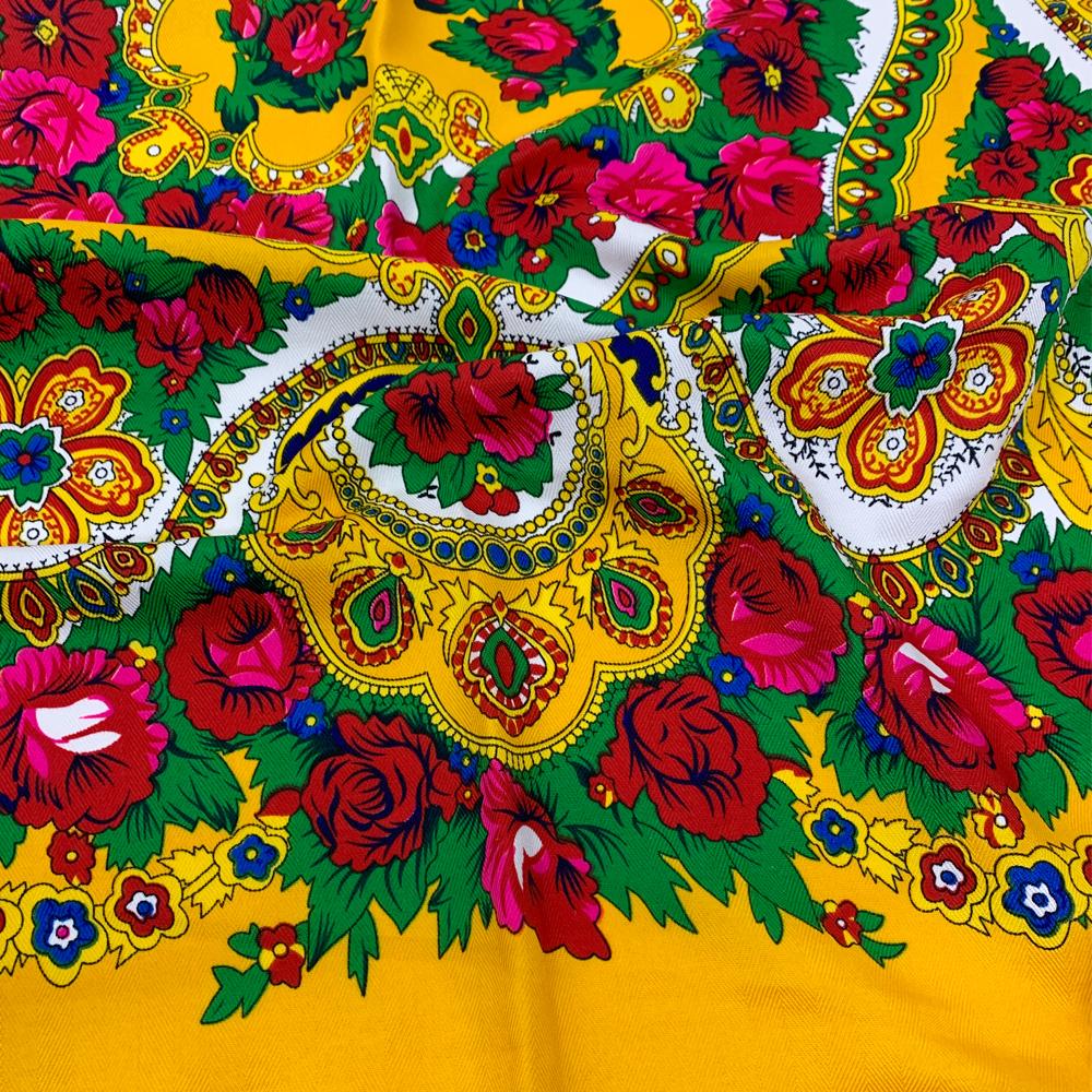 135*135Cm Russian National Square Scarf Women Luxury Floral Print Bandana Scarves Ukrainian Fringed Shawl Travel Sunshade Wraps