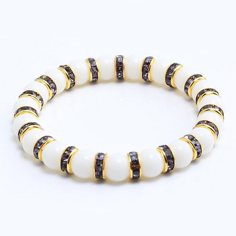 8mm White Porcelain Beads Rhinestone Bracelet: Trendy Unisex Wristband with Hand Rope