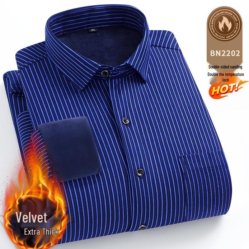 Men's Double-Sided Fleece-Lined Long-Sleeve Shirt for Autumn and Winter