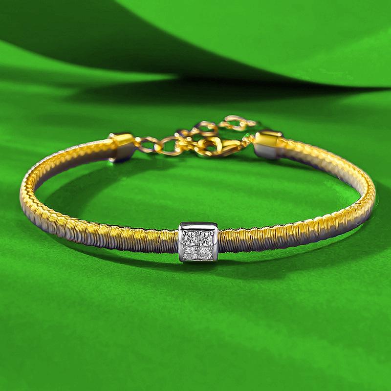 Zhuozhifan S925 Gold Plated Sterling Silver Woven Bracelet for Women - Luxurious, Versatile European & American Style Adjustable