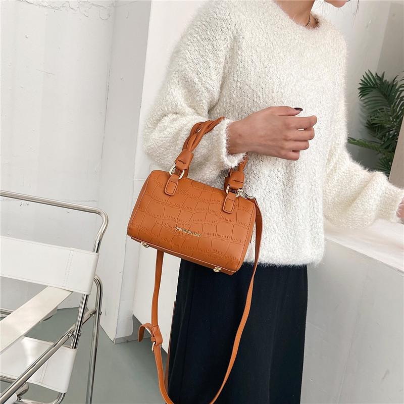 IELGY Fashion PU Embossed Stone Pattern Shoulder Bag Portable Crossbody Boston Pillow Bag