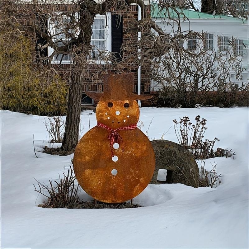 Winterurlaub Antik-Finish Weihnachten Weihnachtsmann und Schneemann Silhouetten Metall Rasenornamente Gartendekoration