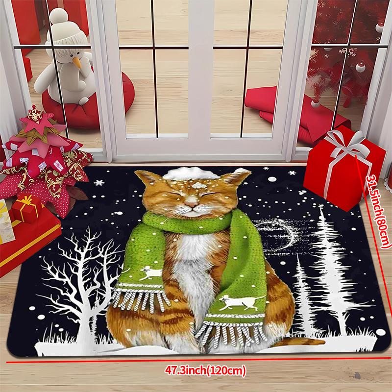 1 szt. Maty kuchenne przeciw zmęczeniu, Wodoodporna, antypoślizgowa, gruba, amortyzowana mata kuchenna z nadrukiem świątecznego kota, Wytrzymała, komfortowa mata do stania do kuchni