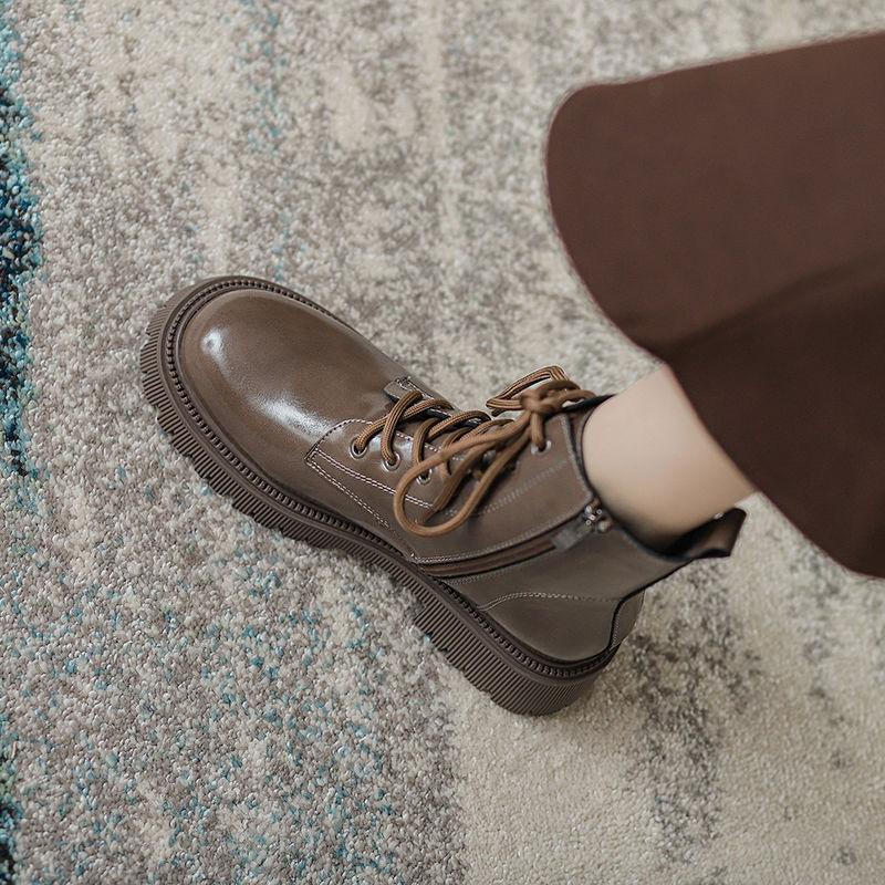 

Martin boots women s British style 2025 new autumn and winter velvet popular locomotive single boots brown coffee thick-soled foreign gas short boots 35