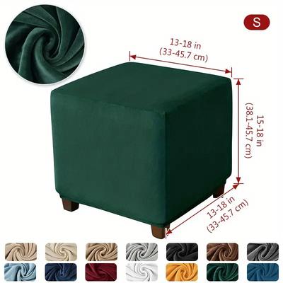 Thickened Silver Fox Velvet Solid Color Square Footstool Cover for Home and Hotel Sofa, Dustproof Cover