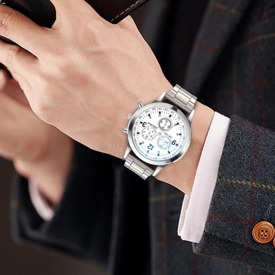 Men Dress Watch Analog Quartz Watch with Three Sub-Dials Stainless Steel Wristwatch for Husband Boyfriend Father Business Date