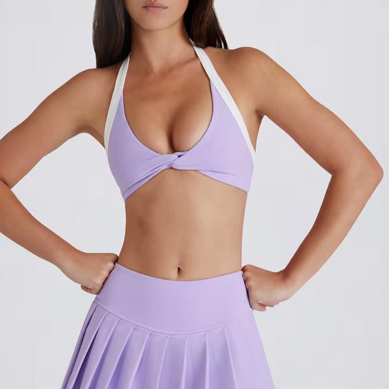 

Golf Sports Suit Contrasting Color Kink Hanging Neck Underwear Anti-exposure Fitness Pleated Skirt Women S