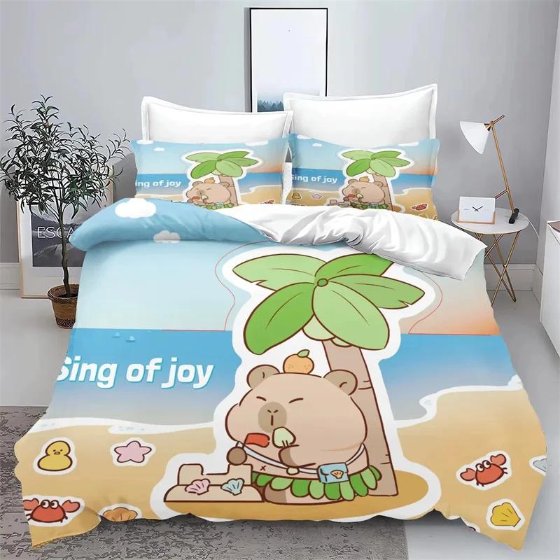 Cartoon Capybara 3D Printed Bedding Set Children's Duvet Cover Pillow Case Set Anime Polyester Cute Cartoon Home Decoration