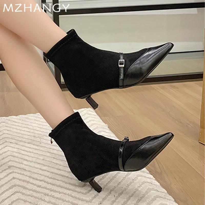 Fashion Women Suede Pointed Toe Ankle Boots Winter Elegant Mid Heels Shoes Woman 2025 Trend Fashion Snow Party Chelsea Boots Mujer Botas