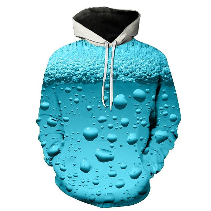 Men's Hooded Sweatshirt with Beer Bubble Pattern, Daily Casual Retro Long Sleeved Hooded Vacation Sports