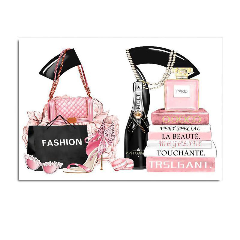 Pink Fashion Wall Posters Perfume Makeups Canvas Painting Wall Art Modern Nails Print Pictures Nordic Girl Bedroom Home Decor