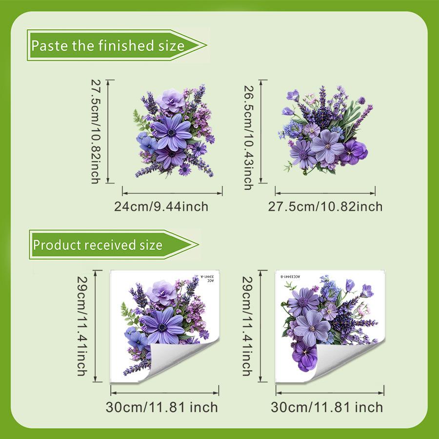 Purple Flower Toilet Sticker Bathroom Decoration Self-adhesive Waterproof Beautification Lavender Flower Sticker 2 piece