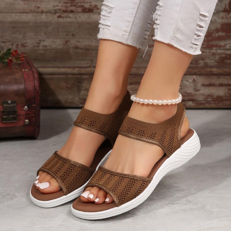 New women's shoes sports fly-woven fish mouth one-word buckle flat sandals slippers