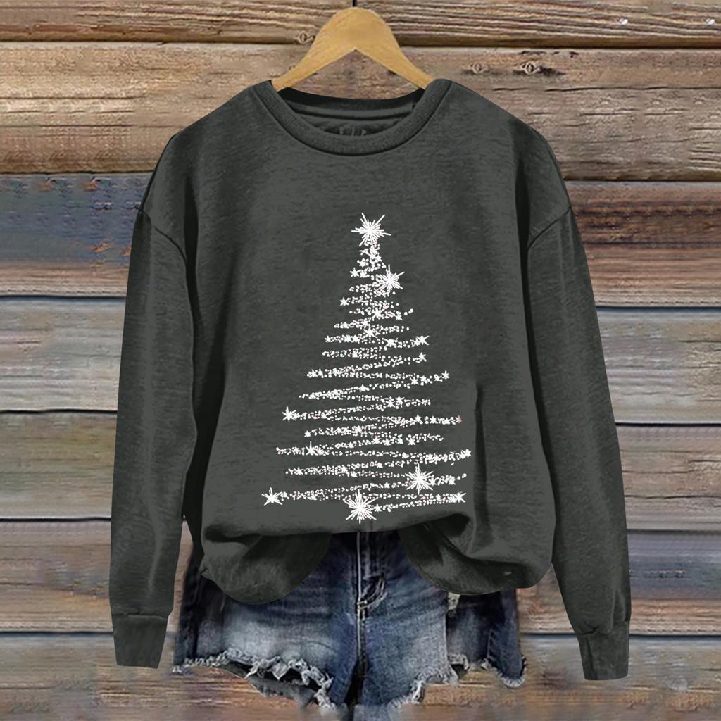 Ladies' Christmas Printed Casual Long Sleeved Round Neck Sports Hoodie Top