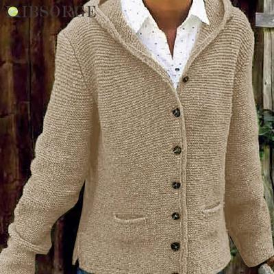 Women's Autumn and Winter Casual Loose Pocket Hooded Knit Coat Top