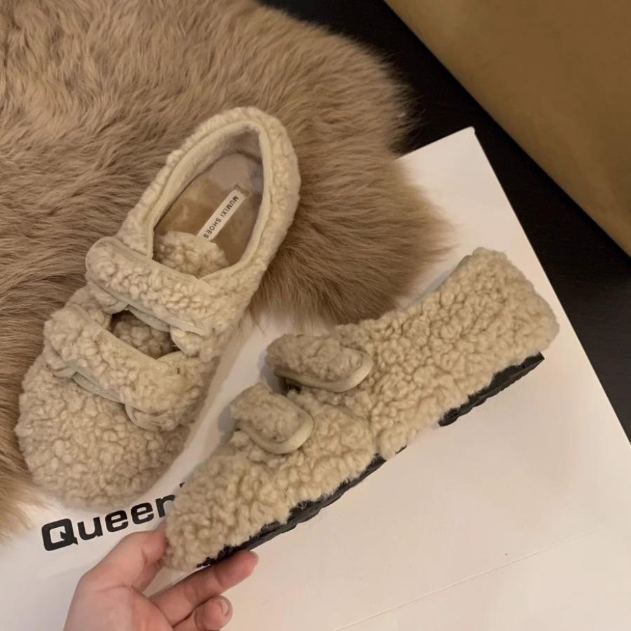 Flat Bottom Versatile White Fluffy Cotton Shoes Women's Shoes Wear 2025 New Autumn and Winter Plush Doudou Plush Single Shoes