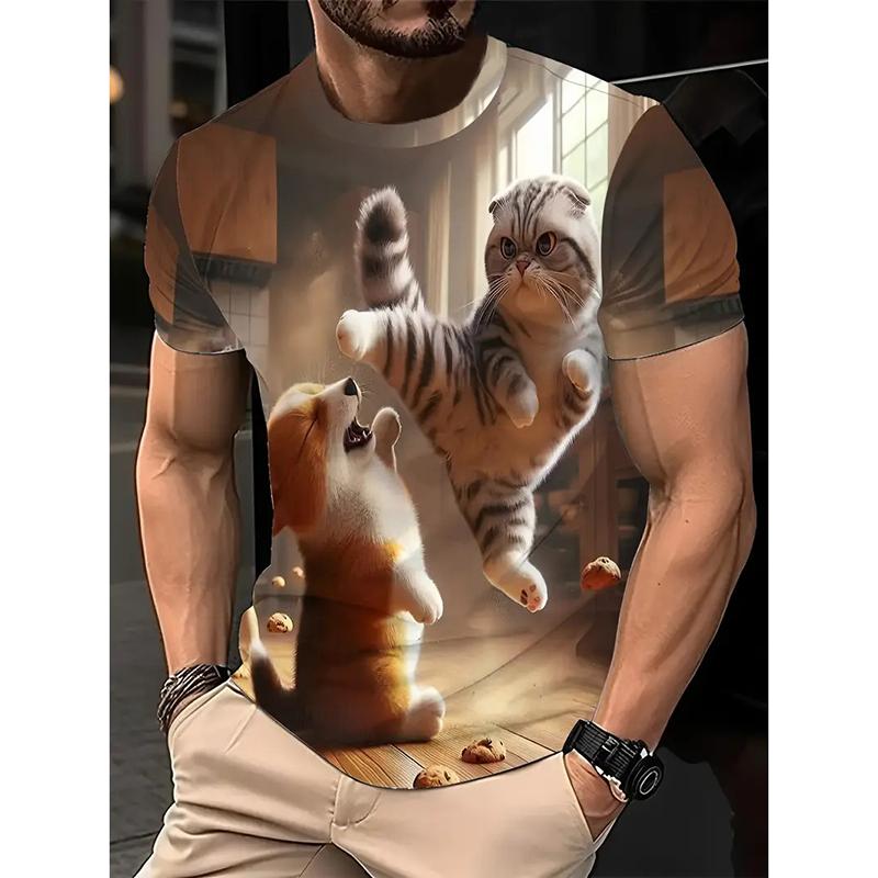 

BBQ Beer Outdoor Camping Theme T-shirt For Men Funny Personality Short Sleeve Loose T Shirts Street Cute S