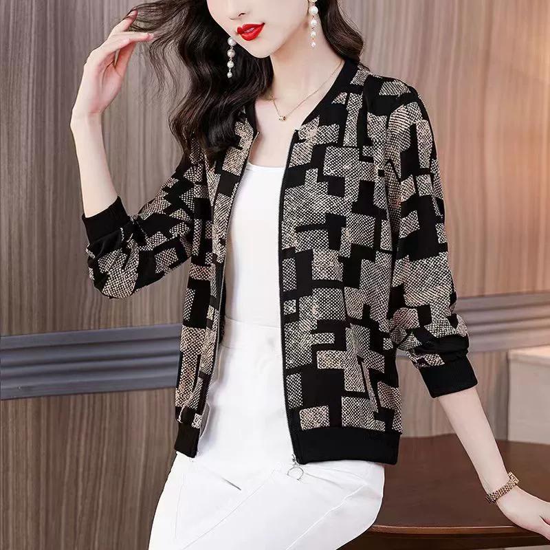 Chiffon Short Jacket Women's Long-sleeved Spring and Autumn Loose Cardigan Jacket Sunscreen Zipper Top Summer