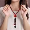 GEMCHIC Women's Vintage Ethnic Long Sweater Necklace with Red Bead Flower Pendant Bohemian Chain Jewelry