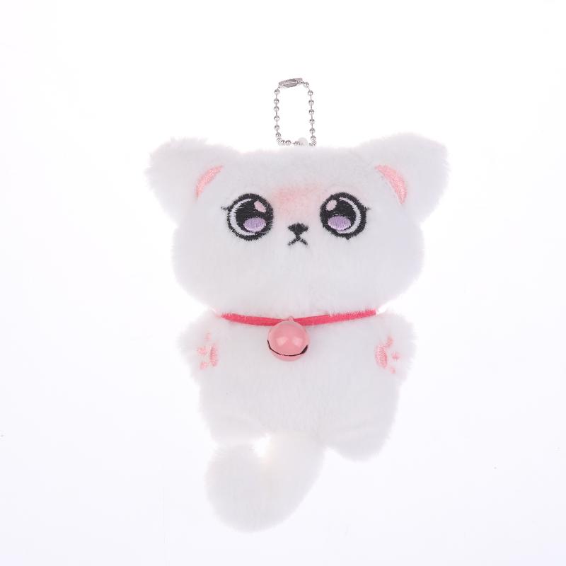 1Pcs White Siamese Kitten Stuffed Doll Backpack Decor Squeaky Bell Kitten Plush Keychain Pendant Schoolbag Ornament Gift