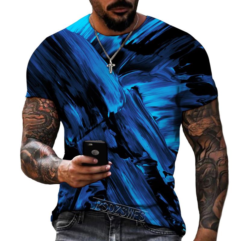 Blue And Black Color Mix And Match 3D Printing Men's Round Neck T-shirt Lycra Polyester Fabric Casual Brand Clothing Oversized