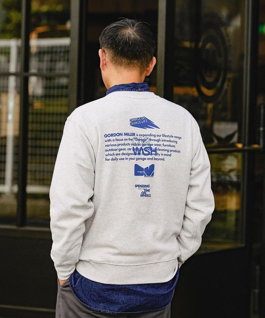 GORDON MILLER Men's Sponsor Print Sweatshirt, 12.7 Oz. Crew Neck, Size L, Light Gray/Blue, 1745169