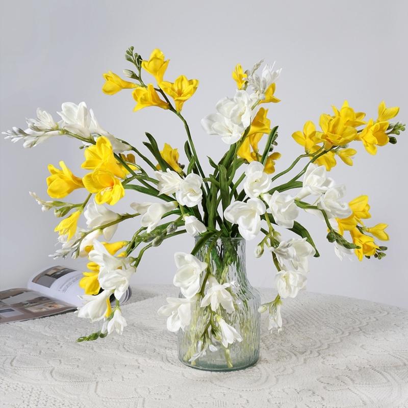 Realistic Simulation PU Freesia Flower With Bendable Iron Wire Stems Artificial Flower for Wedding Party Decoration