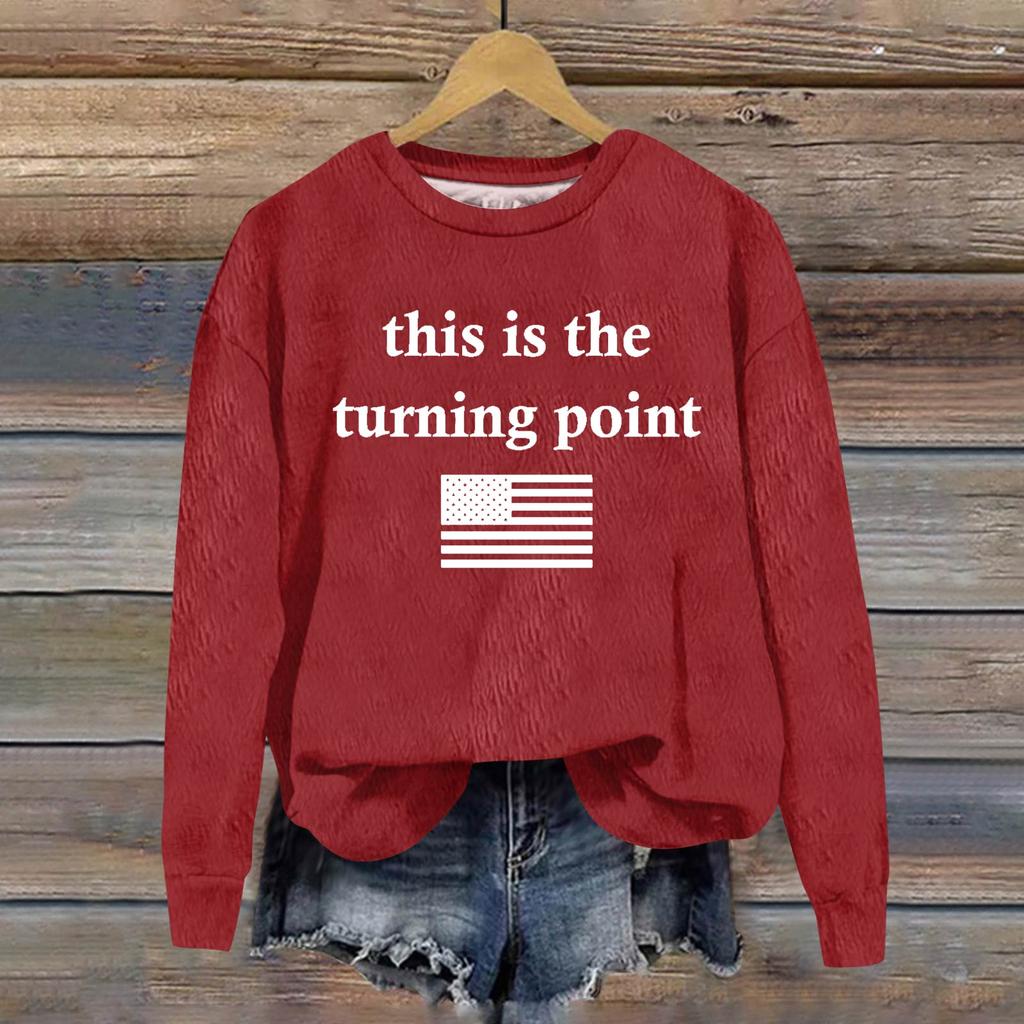 Ladies Fashion Casual Long Sleeve Printed Round Neck  Pullover Top