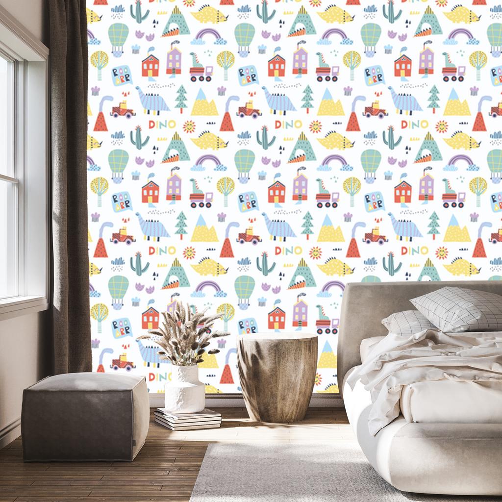 Wallpaper Colorful Dinosaurs Mountains and Trees for Living Room and Bedroom 50x1000