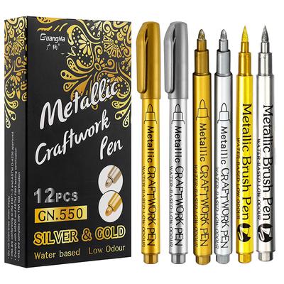 8 Teile/satz Metallic Marker Stift Gold Silber Farben Pinsel Stift Medium Spitze Marker für Metall Rock Malerei Schwarz Papier Karte Machen