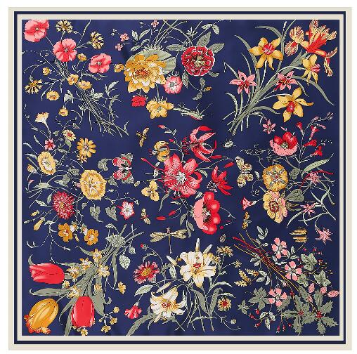 130cm*130cm High Quality Luxury Brand Large Square Scarves Twill Shawls Hanako Flower Print Silk Scarf For Women Headband