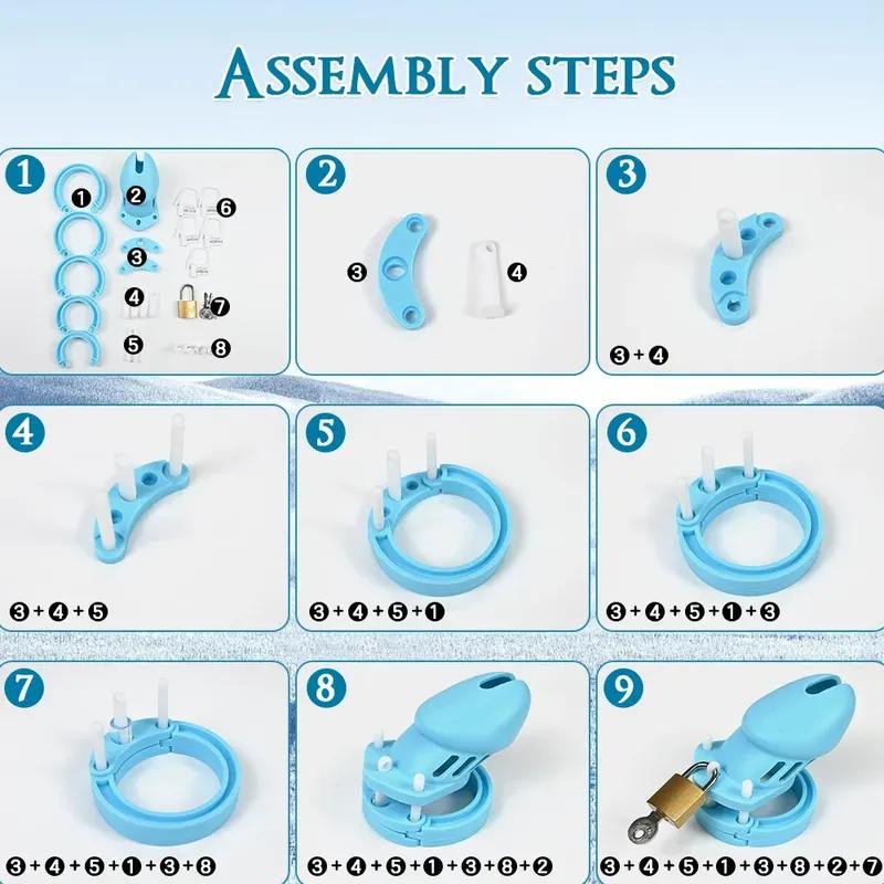 Soft Silicone Chastity Cage Device Anti-Cheating Penis Lock with 2 Size Cock Rings Penis Restraints for Men Discreet Sex Toys 18