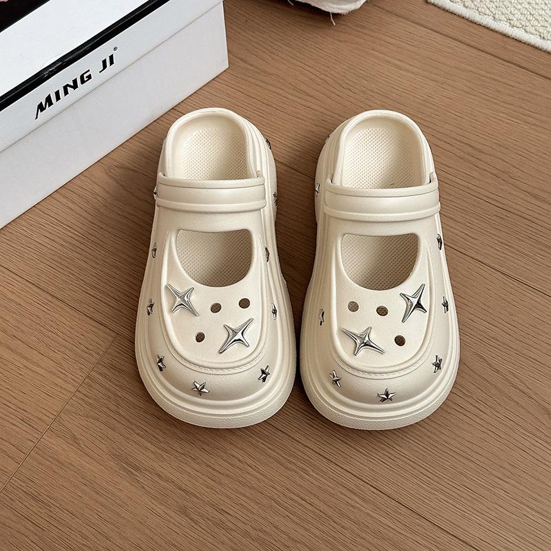 

Fashion and cute star thick-soled heightening bag head slippers women s 2025 summer new wear cool slippers hole shoes 39