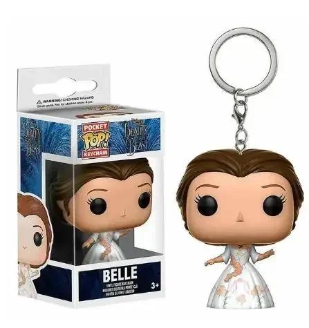 FUNKO Pop Keychain Cartoon Princess Doll Belle Ariel Cinderella Jasmine PVC Action Figure Collection Model Toys Gift