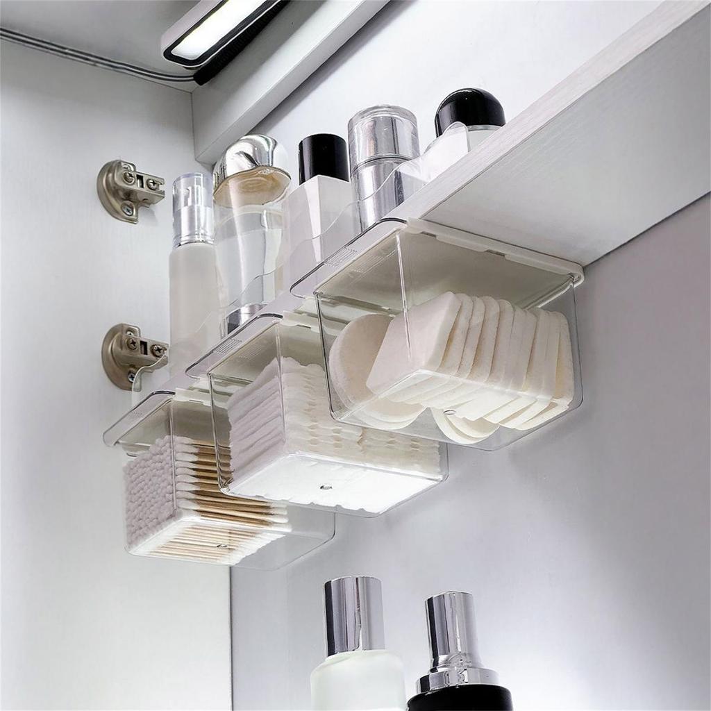 See-through Drawer Storage for Bathroom Placement Under Cabinet Plastic Cosmetic Holder