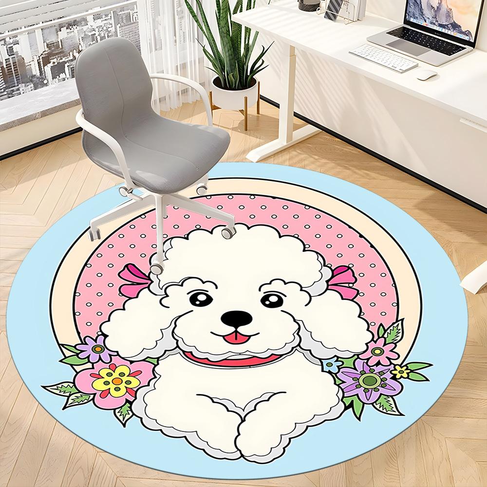 1 szt. Okrągły dywan Poodle Flowers do biura, Dywan do biura, do gier, Lekka okrągła mata podłogowa yy260205098