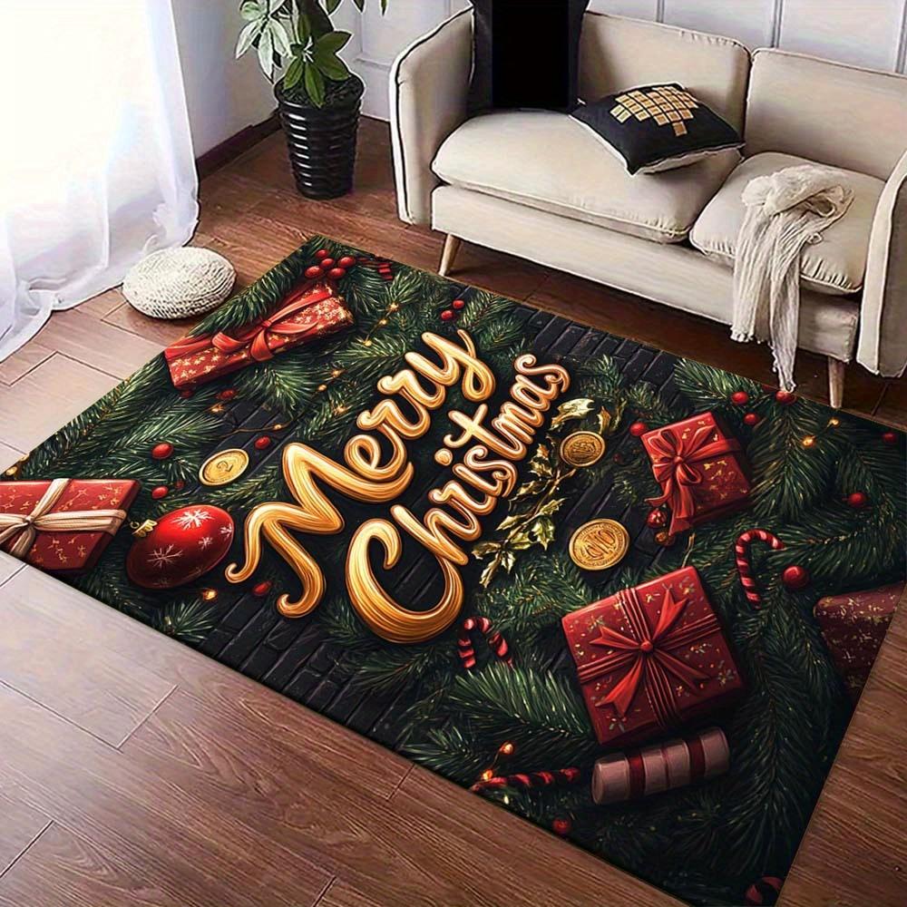 1pc Christmas Themed Rug, Merry Christmas Print, Bedside Carpet, Non slip Laundry Room Mat, Machine Washable Water Absorbing Entrance Door M