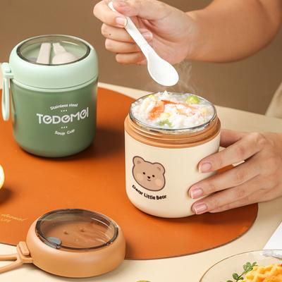 530 ml vakuumisoliertes Glas aus Edelstahl 304 mit faltbarem Löffel, auslaufsicher, für Mittagessen, Suppe, Milch, thermisch