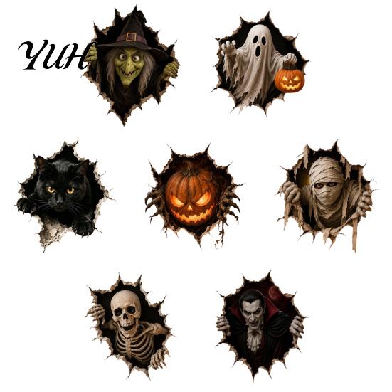 DIY Halloween Props 3D Break-in Wall Sticker, Realistic Haunted House Decal, Removable Creepy Doorway Decorations PVC Mural for Living Room
