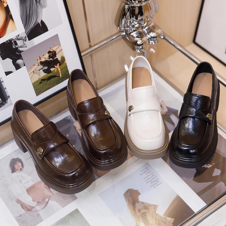 Women's 2025 British Style Loafers - Versatile Thick Sole Slip-on Leather Shoes for Spring & Autumn