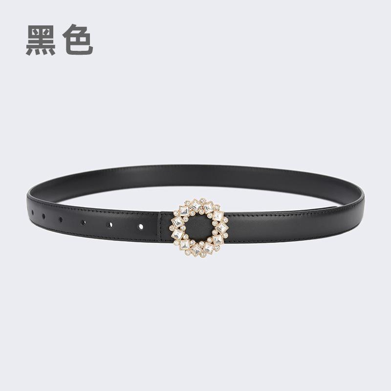 Four Seasons Available Belts Women'S Fashion Versatile Trendy Decoration Suits Cowhide Thin Belt Diamond Genuine Leather Ins Style Jeans Belt