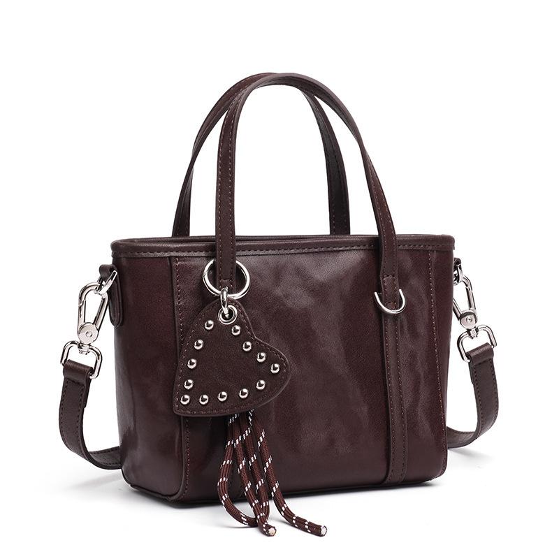 

Real Crystal Vegetable Tanned Leather Handbag Female Design Sense High Sense Shoulder Messenger Bag Versatile Commuter Tote Bag mouth 21*bottom 16*8.5*13.5