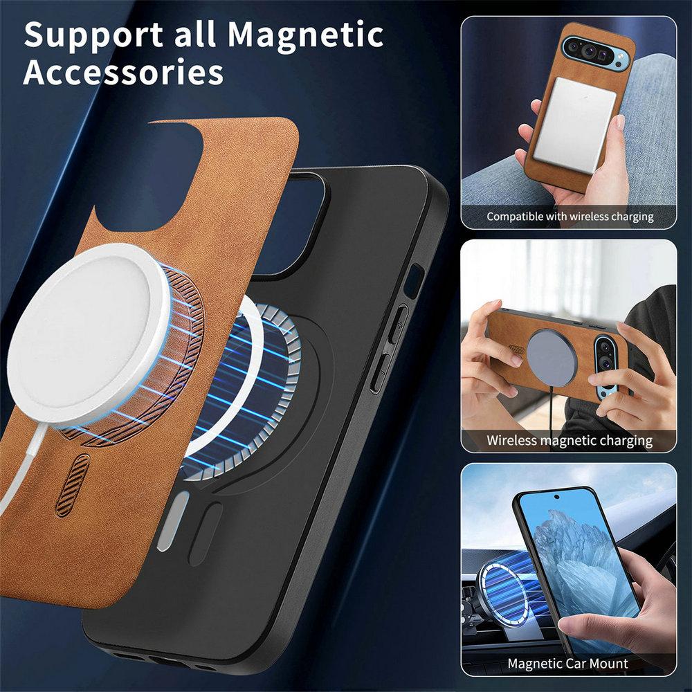 For Google Pixel 9 Pro XL 5G 2024 Magsafe Case Leather Magnet Back Panel Hard Funda Pixel 9 Cover Phone Pixel9 9Pro Shockproof